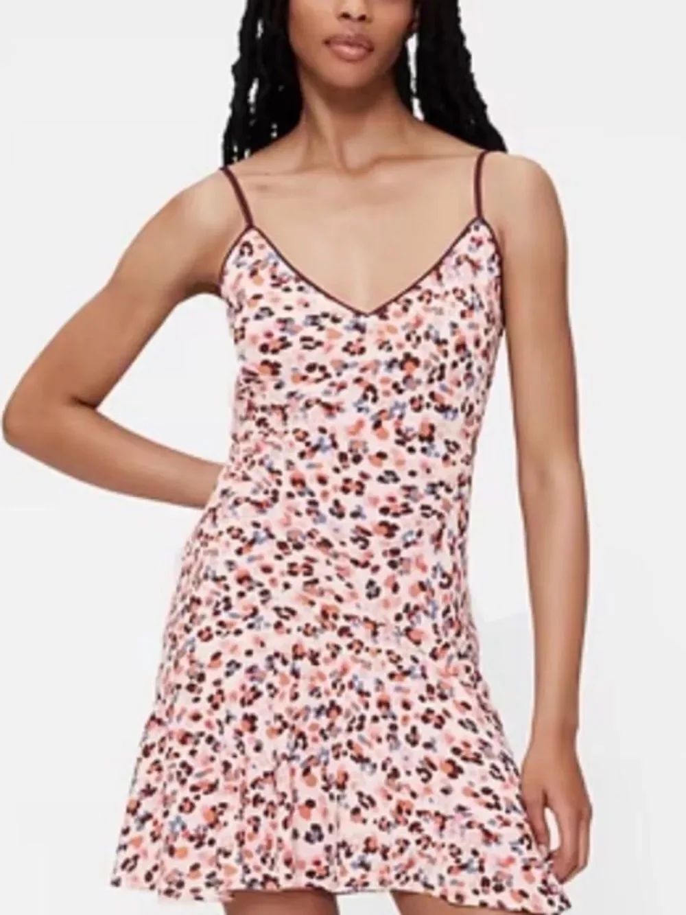 GapStudio Crepe Slip Mini Dress abstract print with maroon straps and trim.XS